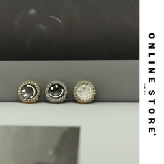 超美鑲鑽笑臉紐扣金屬黑白色扣子襯衫毛衣袖領扣夏季女服裝上衣扣