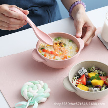 网红双耳柄碗勺餐具套装儿童小麦秸秆家用防烫防摔辅食碗宝宝吃饭