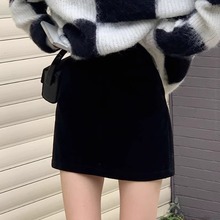 学院风复古高腰毛呢半身裙女秋季灰色高腰防走光A字裙包臀裙短裙