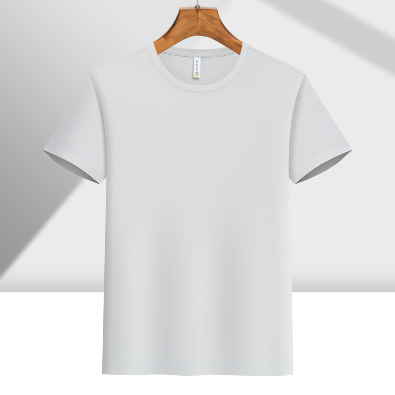 Camiseta de trabajo de alta gama, sin costuras, de nailon, con cuello redondo, manga corta, impresión de logotipo personalizado, uniforme de equipo para hombres y mujeres, bordado deportivo ejecutivo.