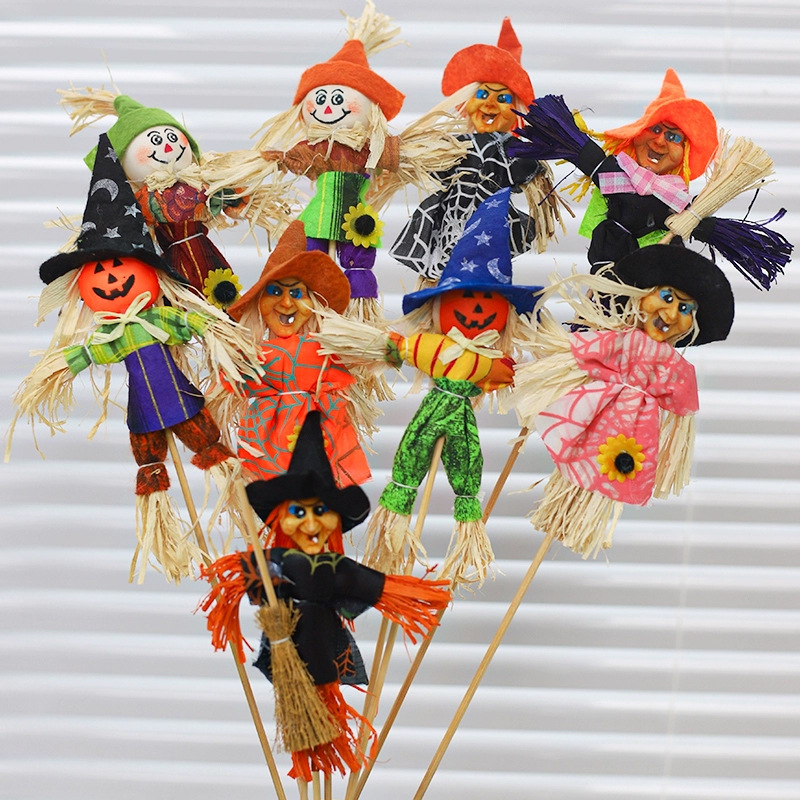 万圣节稻草人手工材料包花艺花束包装diy女巫鬼脸南瓜万圣节装饰