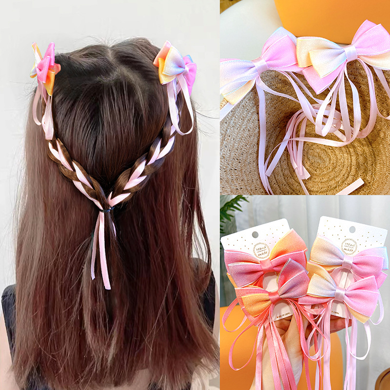 Summer Hairpin Girl's small size Bow Ribbon Gradient Hairpin Hair Pontail Clip Hairpin Top Clip