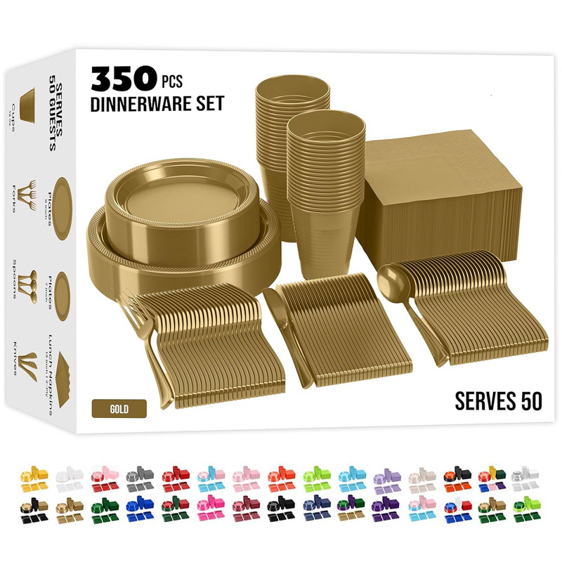 Disposable Plastic Plate suit Amazon Explosions Monochrome Party Tableware Birthday Decoration Plate Cup 30 People