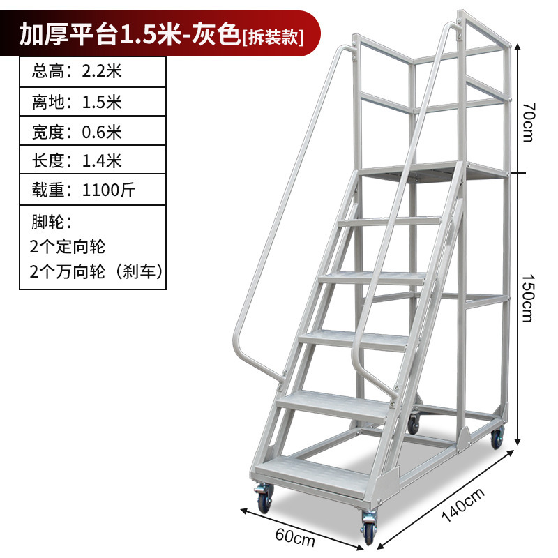 倉庫スーパー移動プラットフォーム登高車登高台倉庫貨物梯子静音輪安定防護梯子2.0m|undefined