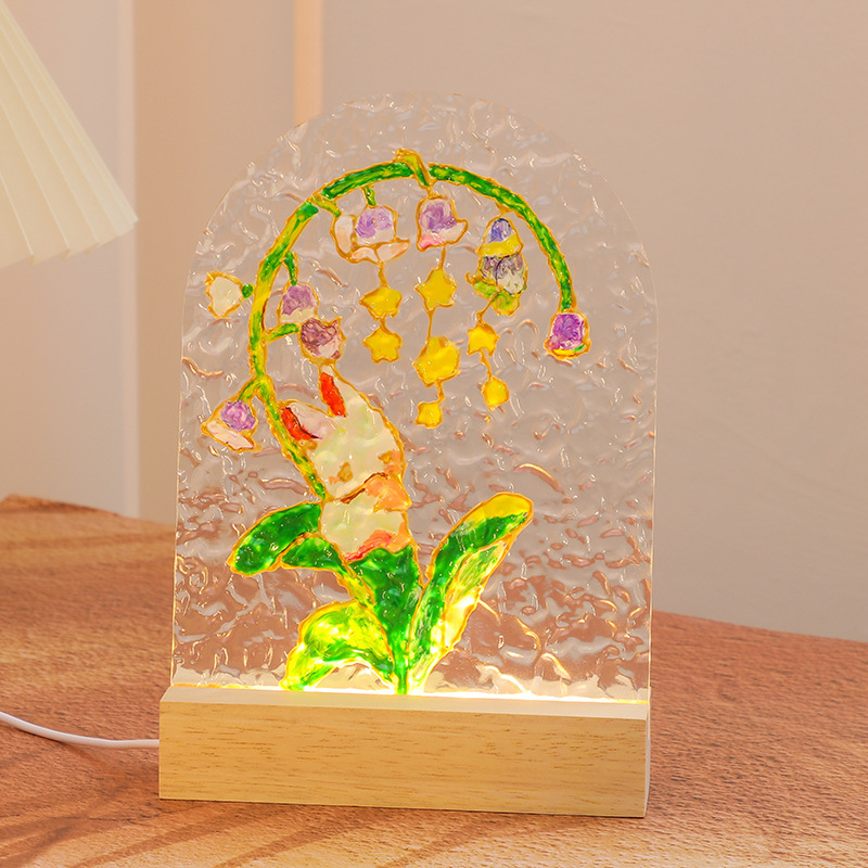 チューリップガラス画小夜灯手作りdiy絵画材料包水波紋灯アクリル板学生プレゼント|undefined