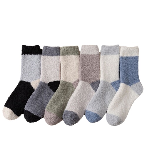 Socks for men in autumn and winter, thickened and velvet, warm, loose, non-stretching, no lint, mid-tube towel, home socks, no lint