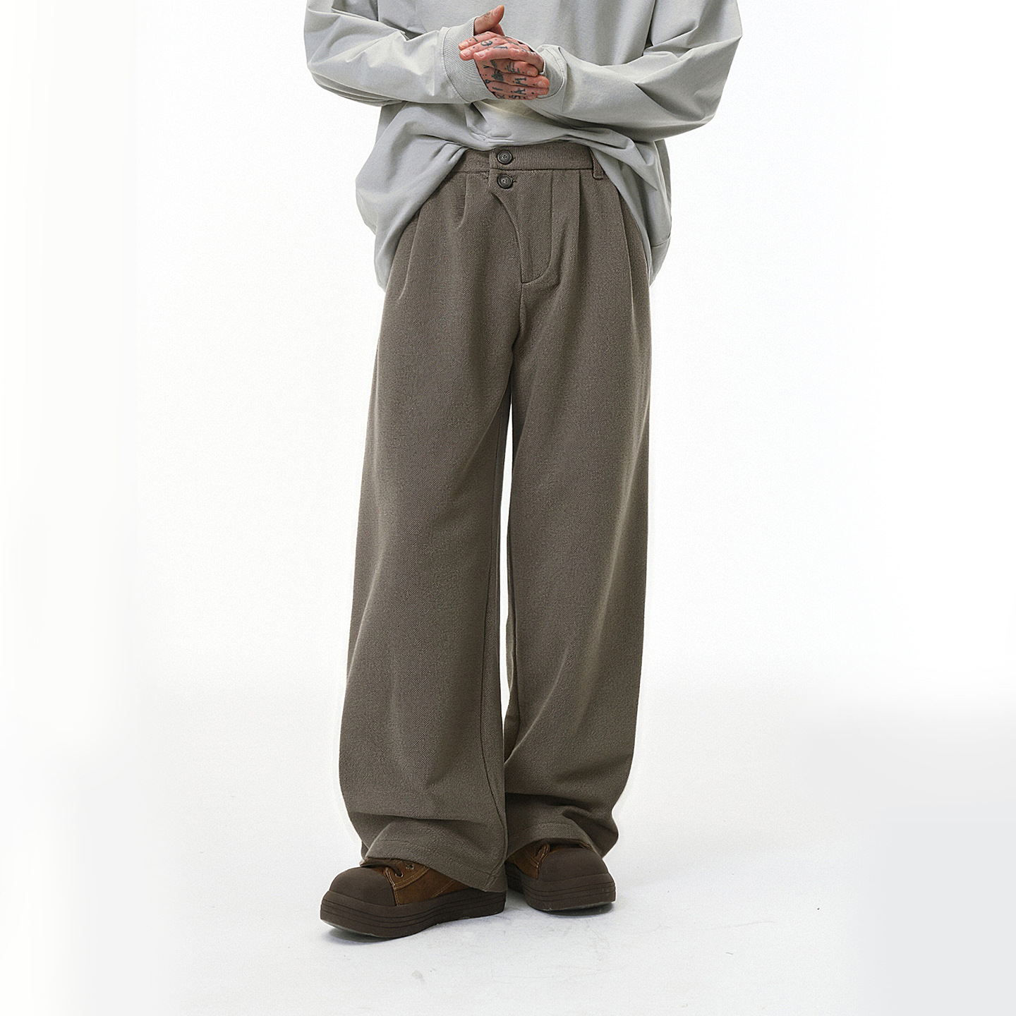 Jie Zhan Men's Clothing | Irregular Collar Double-Breasted Wide-Leg Pants 26 Spring New Trendy Brand Loose Versatile Old Money Trousers