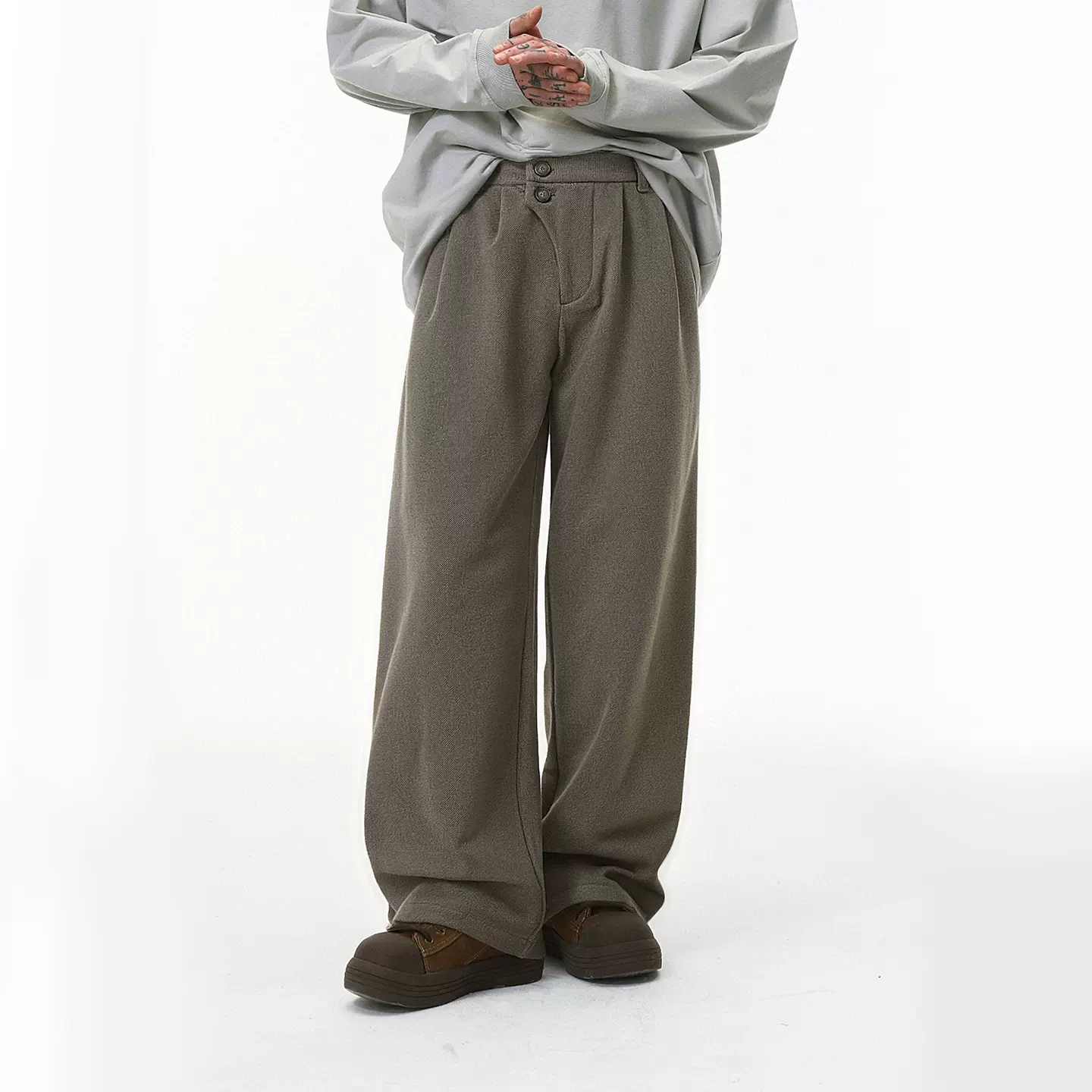 捷展男装|异形襟双排扣阔腿裤25秋季新品潮牌宽松百搭老钱西裤男