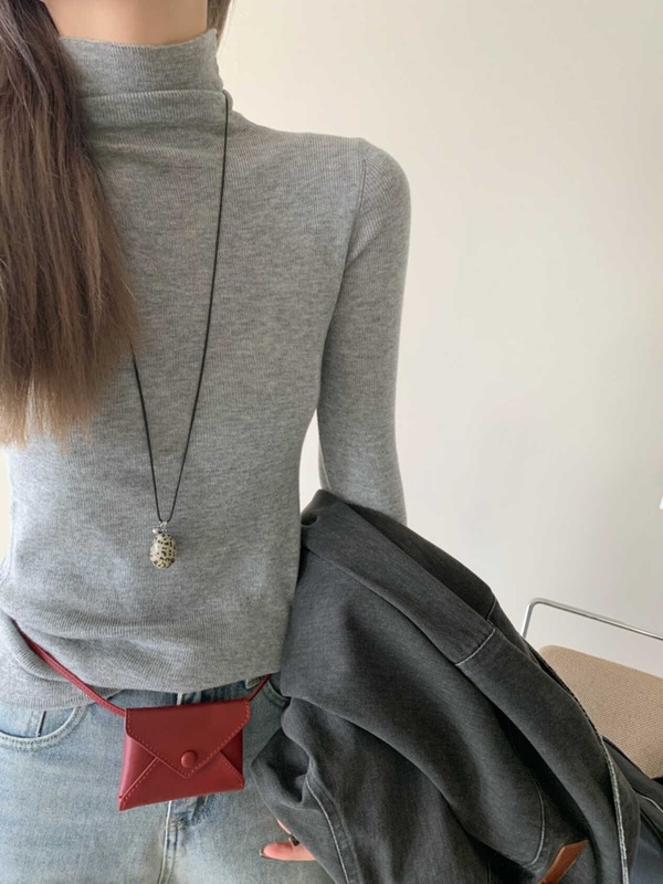 秋冬新品！含羊毛打底衫细针显瘦高领多色内搭堆堆领针织衫|undefined
