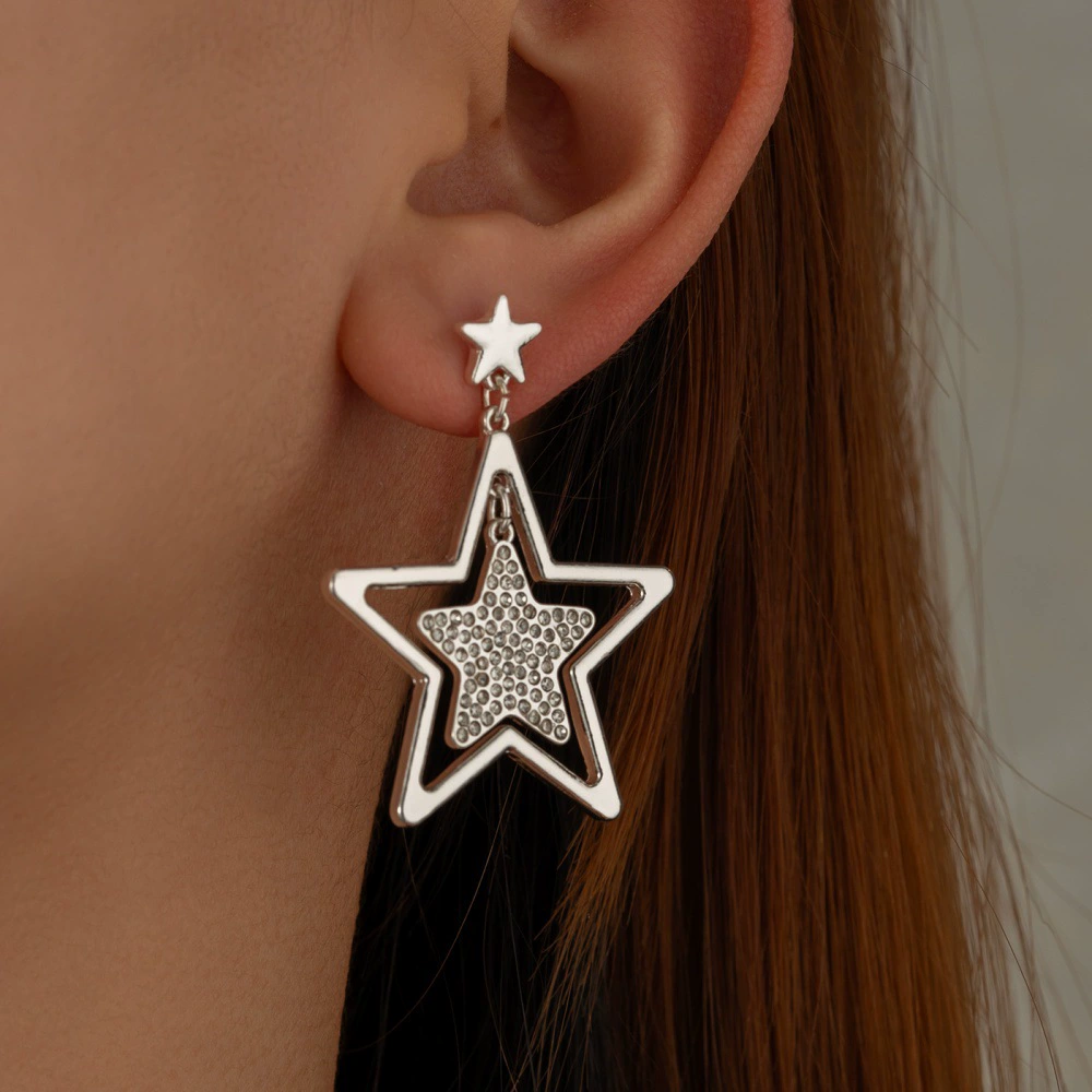 Европейские и американские трансграничные ювелирные изделия, персонализированные, простой стиль, серьги из сплава серебра с пятиконечной звездой, креативные серьги со звездами, производитель, оптовая продажа