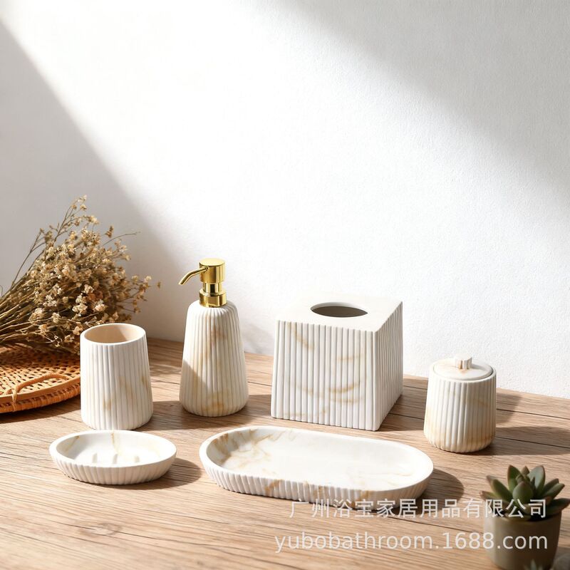 Resin Marble Bathroom Wash Set Bathroom Sink Tray Trash Can Toothbrush Holder Hand Sanitizer Bottle
