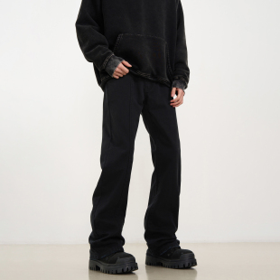High Street American Style Dipped Black Slair Jeans Men's Straight Slim Look Trendy Pants