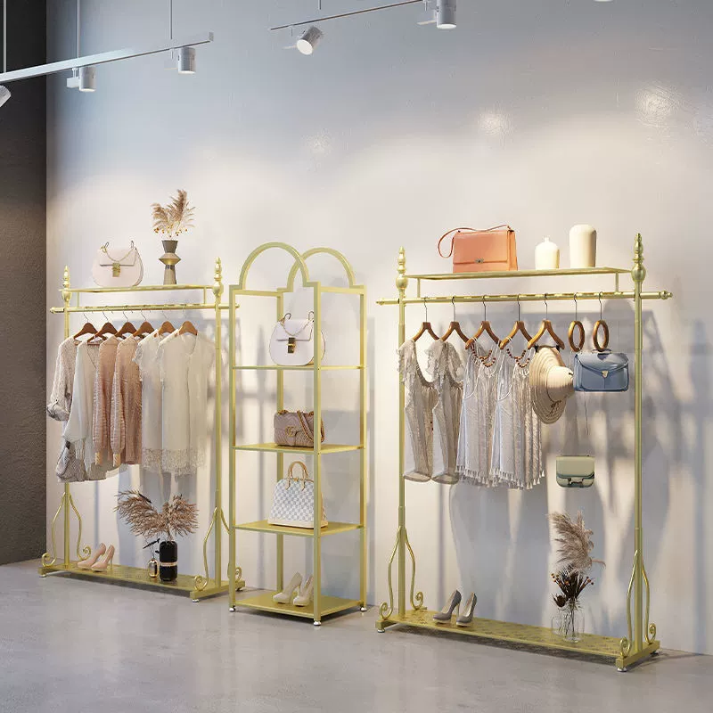 Новая элитная напольная вешалка-стойка для одежды из железа, золотистая, в стиле лайт-арт, для демонстрации высококачественной одежды