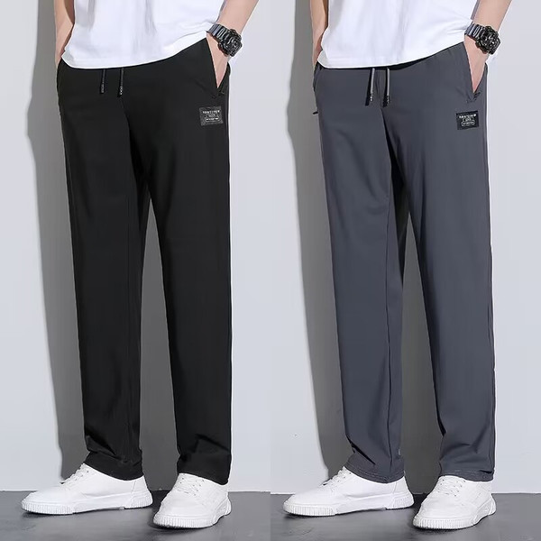 Men's summer silk elastic quick dry thin breathable trousers
