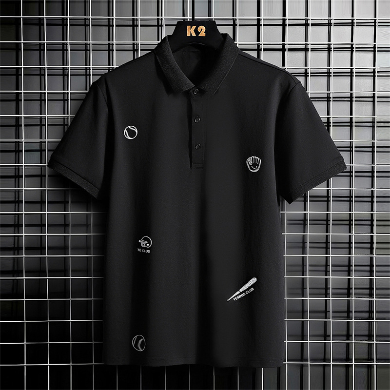 Polo de manga corta verano para hombres nueva tendencia casual bordado top suelto camiseta más grasa ropa de hombre de talla grande