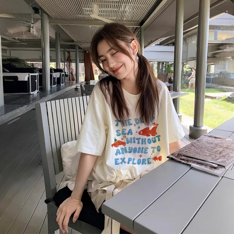 女性用 Tシャツトップス 2025 新作人気夏オフホワイト純綿ルーズ半袖今年人気の美しいシャツ|undefined