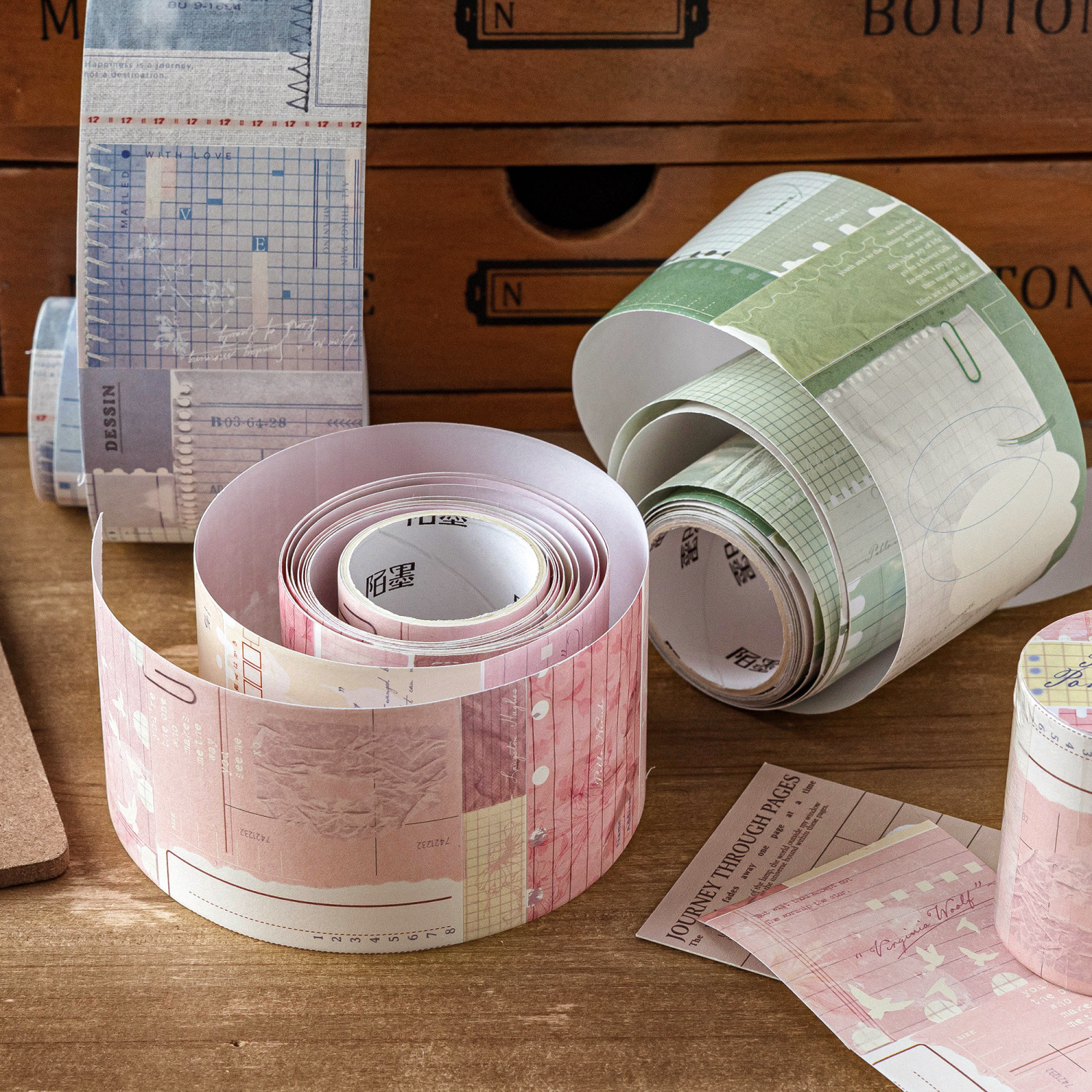 Mo tinta cinta adhesiva entre la serie de collage de papel retro puede escribir la matriz cortada a mano material decorativo 6 selecciones de collage