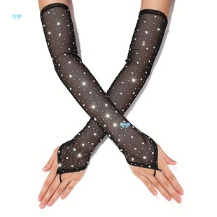 1pair Halloween Gloves Bridal Mesh Gloves Glitter�f�}������