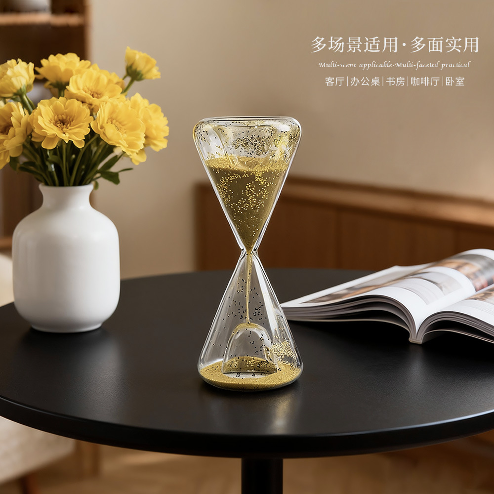 Creativo cónico dorado sequin de vidrio reloj de arena temporizador adornos para el hogar decoración de escritorio regalo artesanía de vidrio