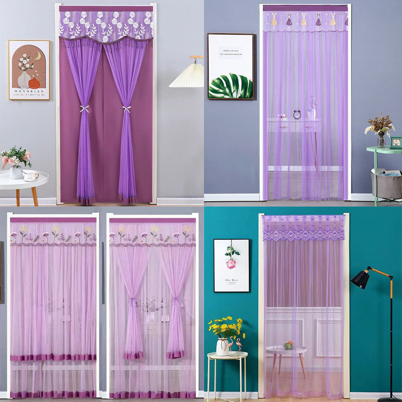 夏季防蚊单纱门帘蕾丝刺绣免打孔魔术贴隔断帘卧室门帘新品帘新品