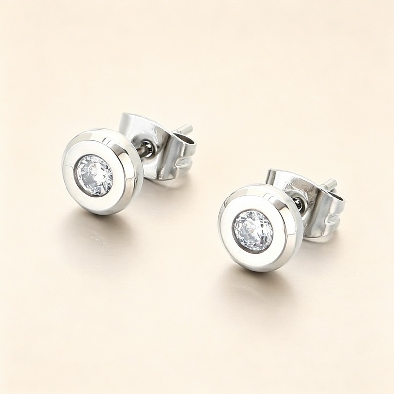 Diamond Encrusted Round Hoop Earrings In Titanium Steel Elegant_voghion.com