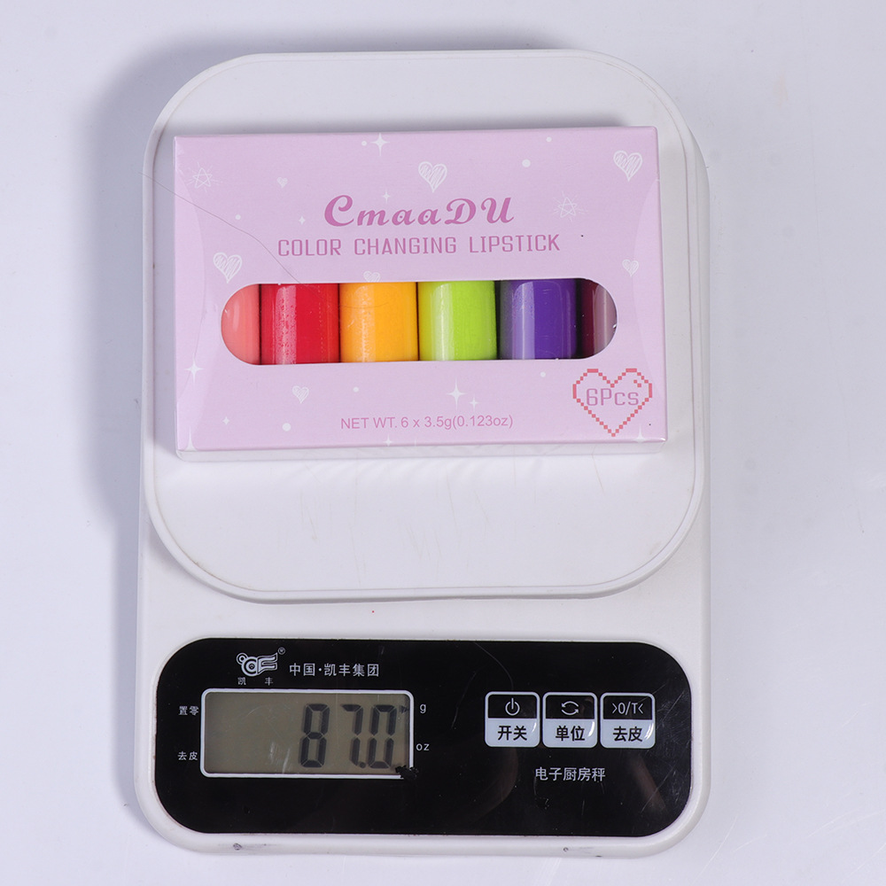 Check it out! Link Disclaimer - Exclusive for foreign trade :CmaaDu 6-pack Fruit-flavored color-changing Lipstick Specification drawing