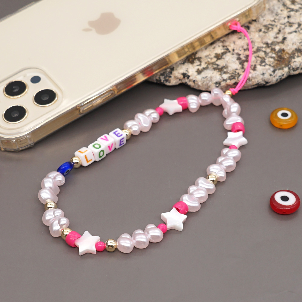 European And American Style Shaped Imitation Pearl Acrylic Love Letter Shell Five-pointed Star Eyes Anti-lost Phone Chain Lanyard display picture 3