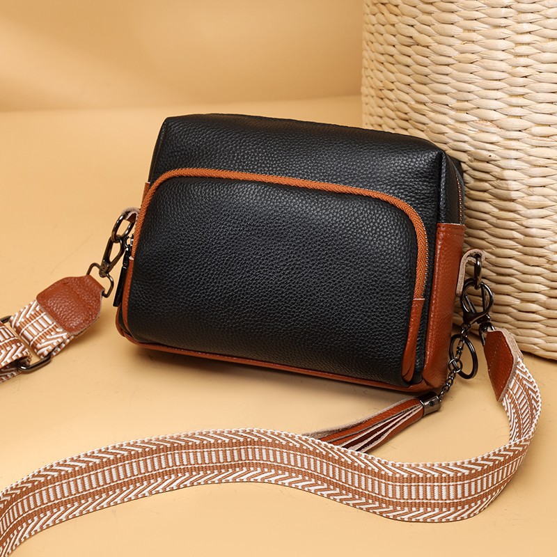 all match pure leather shoulder messenger bag Cross border first layer cowhide small square bag Tassel genuine leather bag_voghion.com