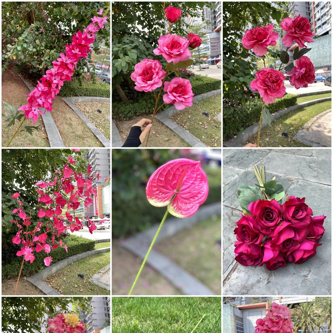 Nueva Rosa Roja Flor de La Boda al por mayor Kenia rosa roja Rosa Salón de Boda Hotel carretera plomo tiro flor falsa