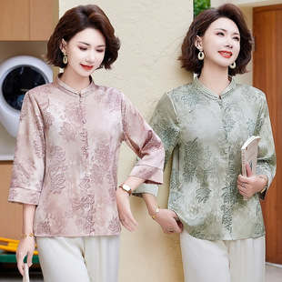 Grandma's summer shirt women's middle-aged and elderly seven-sleeve mother's summer national style embroidery 70-year-old 80-year-old clothes