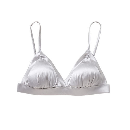 Mulberry silk wire-free underwear with removable breast pads, silk-wrapped elasticated underband, breast-shaped French triangle cup
