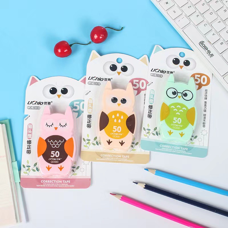 Cinta de corrección de gran capacidad de búho lindo, cinta de corrección de errores tipográficos de estudiantes creativos, cinta de corrección de prensa de dibujos animados al por mayor