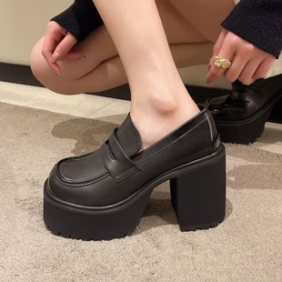 Women's Flats 2025 Spring and Autumn Versatile Retro British Style Small Leather Shoes French New Style High-Heeled Thick-Soled Mary Jane Shoes