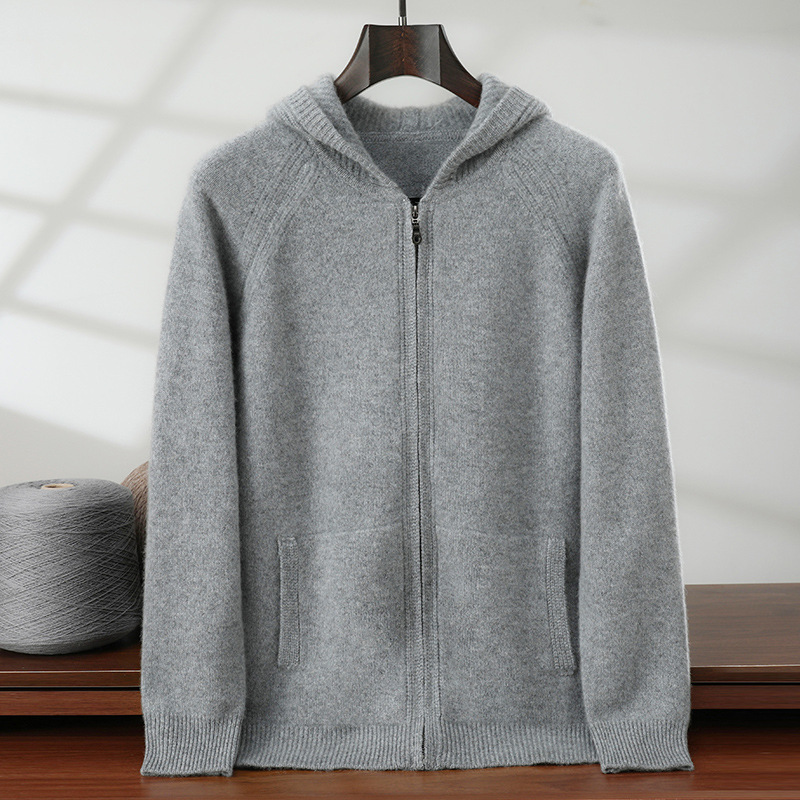 Autumn and Winter New Thickeneded Cashmere Knitwear Men's Zipper Hooded Jacket Sweatshirt Casual Loose Bottoming Knitwear