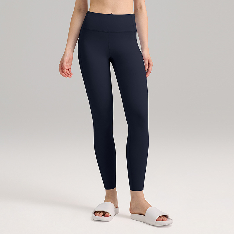 Pantalones de yoga lulu de cintura alta desnudos pantalones de fitness con levantamiento de cadera de melocotón para mujer, bolsillos, leggings deportivos para correr 24"