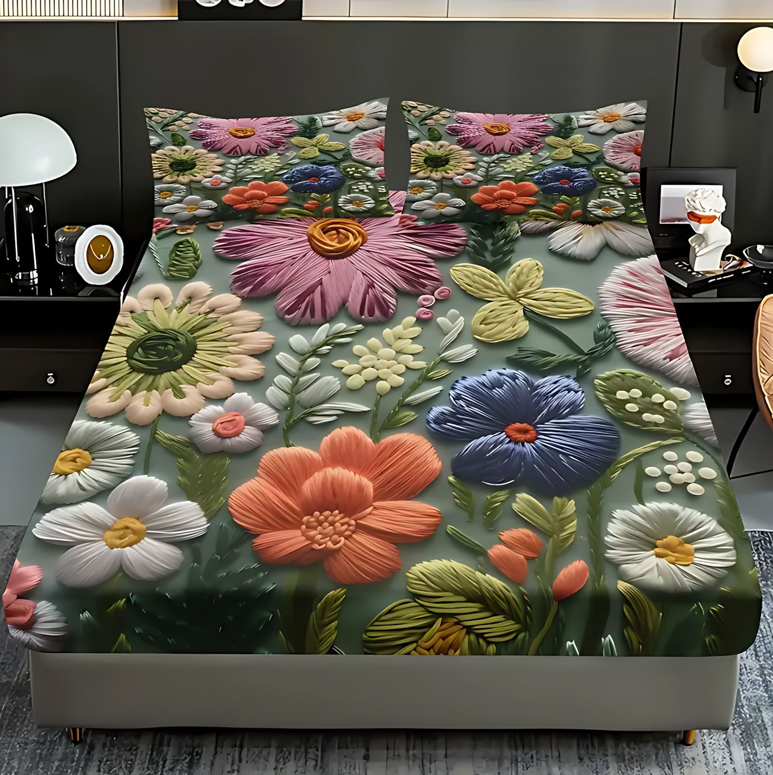 TEMU / JIT Patrón de flores trituradas transfronterizas 3D impresión digital cama molida Kasama colchón conjunto de ropa de cama