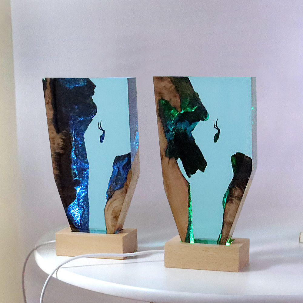  Marine Diver Desktop Ornament Lamp Holder Solid Wood Resin Night Light Gift Ornament Marine Theme Lamp
