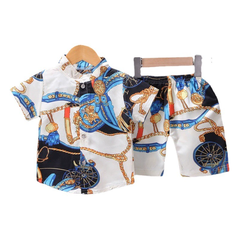 Летний детский рубашечный костюм для мальчиков лето От 0 до 4 лет футболка с коротким рукавом для мальчиков из двух частей детская одежда из Юго-Восточной Азии оптом