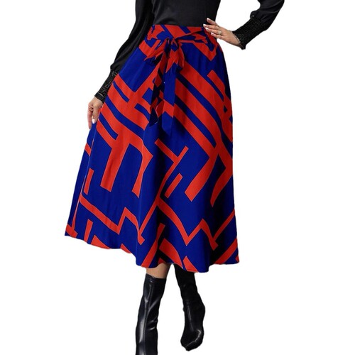  Spring and Autumn New European and American printing belt fashionable casual commuter skirt for women