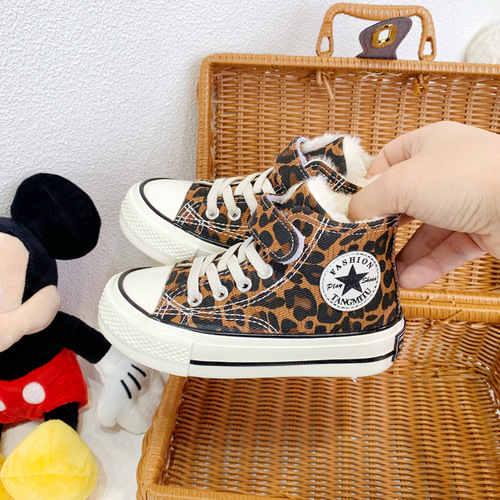 Children's cotton shoes, boys' velvet canvas shoes, girls' shoes, baby's thickened and warm large cotton shoes,  winter new style