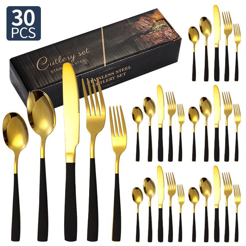 Transfronterizo Amazon cubiertos de acero inoxidable de mango cuadrado 20 / 24 / 30 piezas set cuchillo de filete de comida occidental tenedor cuchara set box