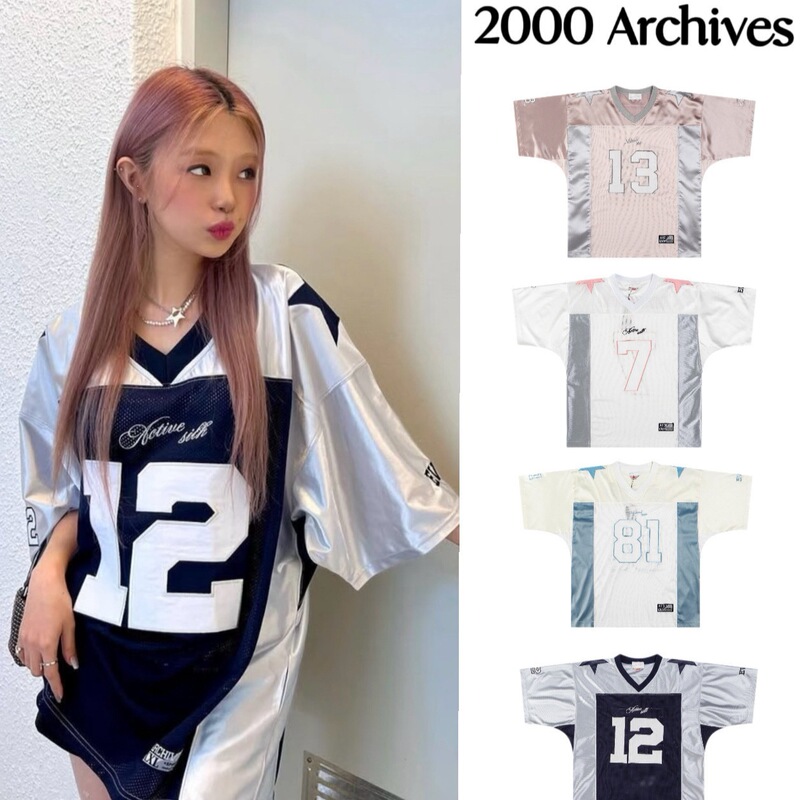 Korean 2000Archives Yi Mengling Style American Patchwork Short-Sleeve Jersey T-Shirt Summer Seamless Dropshipping Available Korean 2000Archives Yi Mengling Style American Patchwork Short-Sleeve Jersey T-Shirt Summer Seamless Dropshipping Available