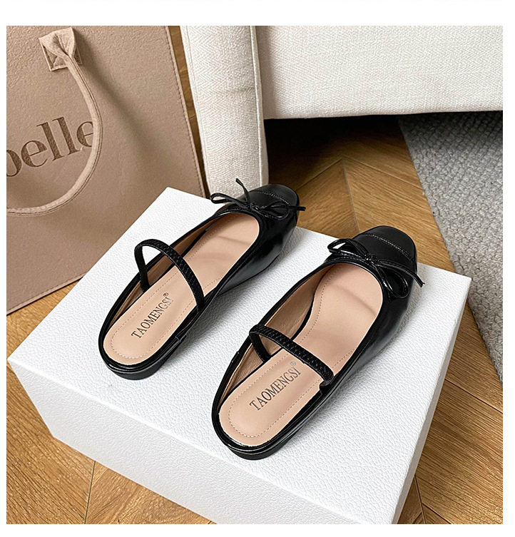 Dép bệt nữ mũi vuông bít mũi thắt nơ, đế cao 3–5 cm — Màu bạc, Màu hồng, Màu trắng, Màu đen chi tiết 21