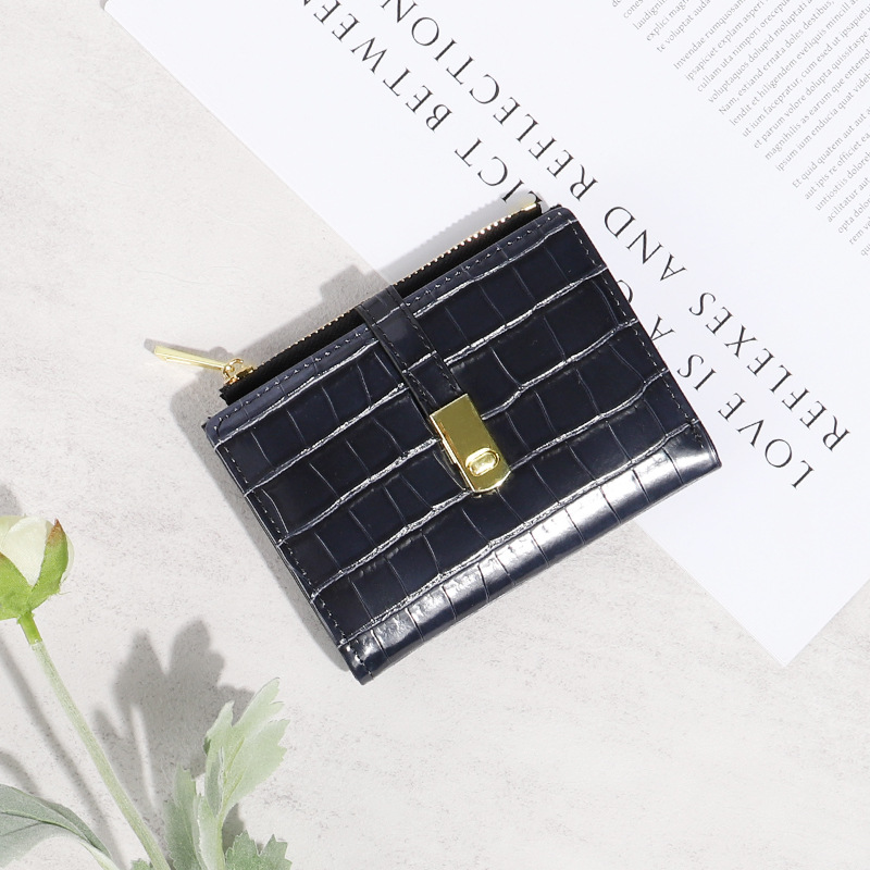 Monedero plegable con diseño de piedras para mujer, moderno y versátil, diseño de color degradado, cartera de verano, estilo corto y sencillo para estudiantes.