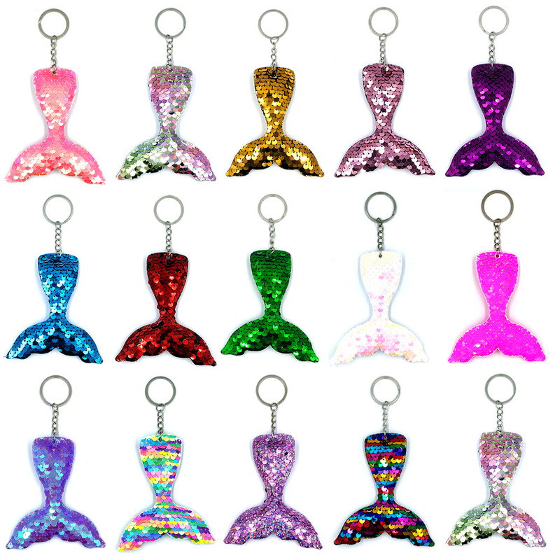 Reflective Mermaid Keychain European and American Fashion Sequined Mermaid Tail Accessories Car Luggage Pendant Wholesale