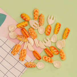 迷你食玩面包油条勺子叉子 diy手机壳奶油胶发夹树脂饰品