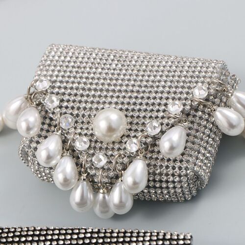 Shiny Water Diamond, Small Incense Wind Mini Earphones, Keychain with Pearl Accents, Fashion Crossbody Bag, Pearl Belt, Necklace for Women