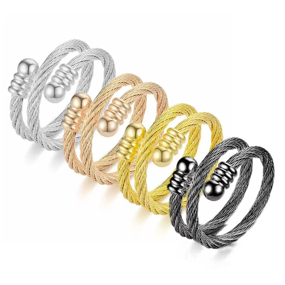 云锦 跨境亚马逊新品钛钢戒指活口可调节欧美个性韩版小众情侣戒