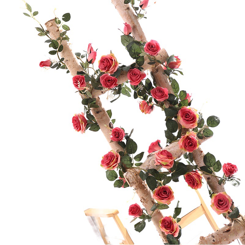 Venta al por mayor decoración de la boda flor artificial vid rosa boda rosa ratán flor artificial vid