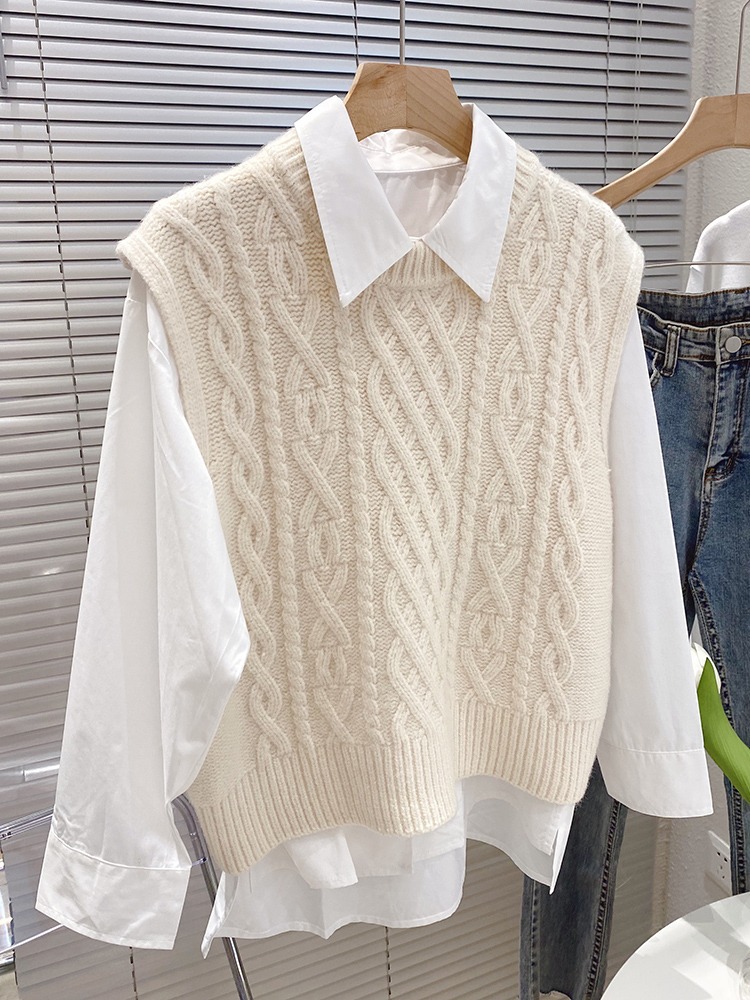 2023 primavera y otoño vintage Twist suéter sin mangas de las mujeres de estilo coreano flojo apilado Chaleco de punto exterior Chaleco de cuello redondo
